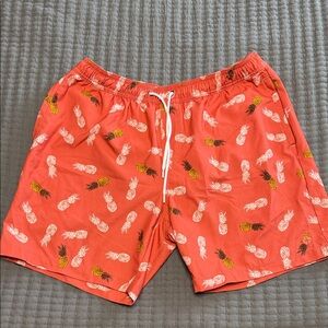 Lucky Brand Pineapple Print Swim Trunks - Coral